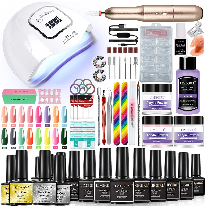 Zestaw do manicure do przedłużania paznokci Zestaw żelowych lakierów do paznokci Zestaw akrylowy do paznokci Puder akrylowy z lampą UV LED Zestawy wierteł do paznokci