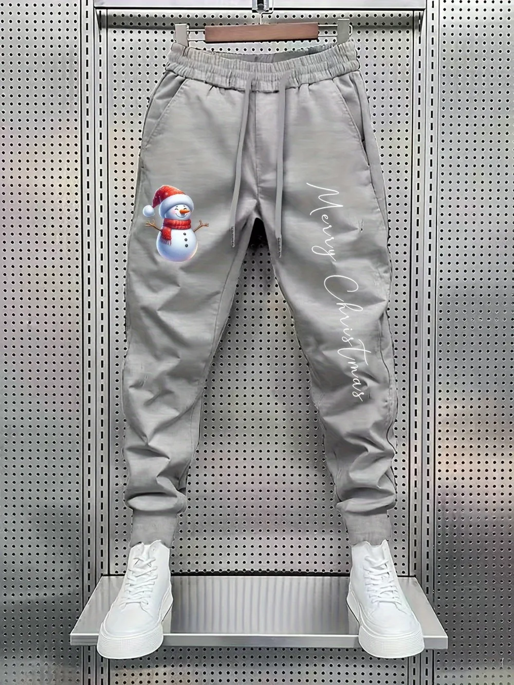 Celana olahraga Natal musim gugur baru 3D pria dengan cetakan huruf manusia salju yang nyaman dan lembut, celana dengan tali serut untuk pria, celana kasual.