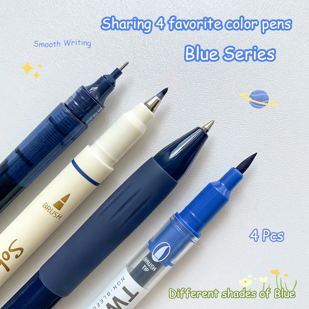 4Pcs/Set Colorful Gel Pens Calligraphy Pens 0.5mm Fine Drawing Pens Markers Retro Multi-tip Fine Line Drawing Pens