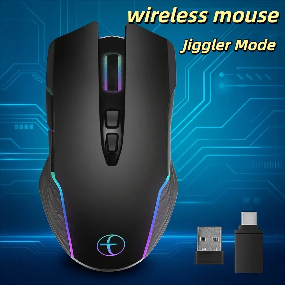 USB/Type-C 2.4G Wireless Mouse Jiggler Mode LED Backlit Wired Mouse Ergonomic Design 1600 DPI Optical Wireless Mouse PC Laptop