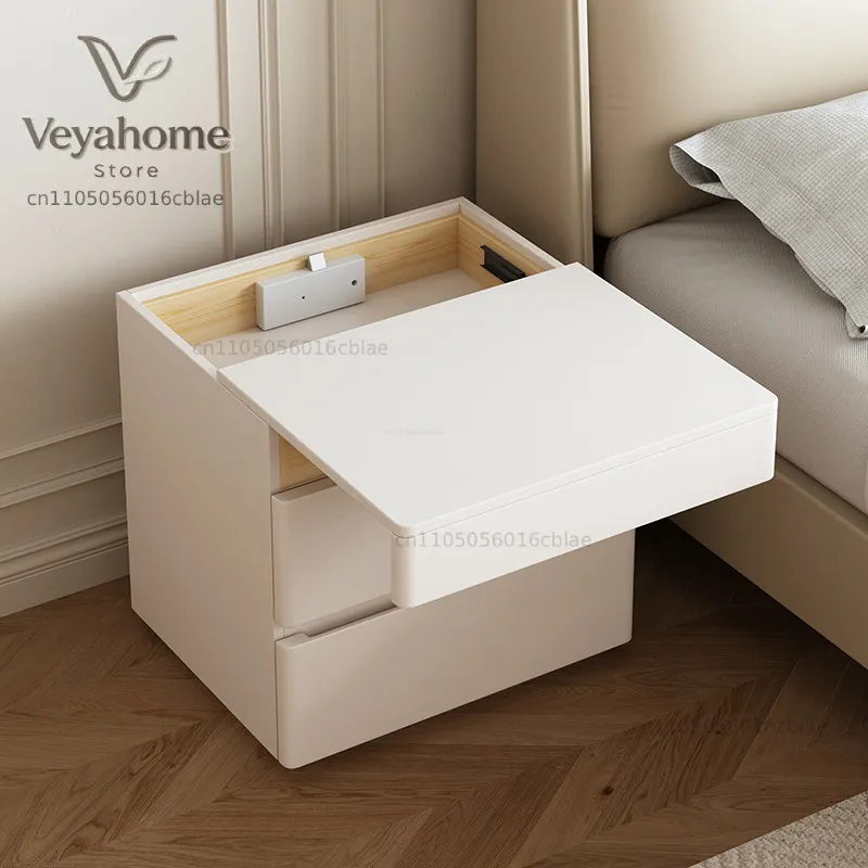 Cream Nordic Bedside Table With Secret Compartment Safe Modern Minimalist Nightstands Rustic Glamour Table De Chevet Furnitures