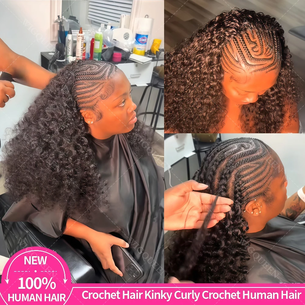 10A Piccole Spirali Ricci Estensioni Dei Capelli Umani All'uncinetto Trecce Boho Invisibili con Stringa Stretti Capelli All'uncinetto Piuma Ricci Crespi