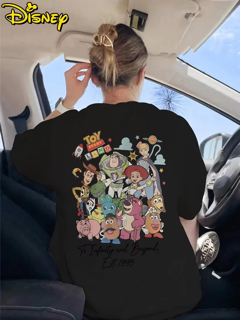 

Disney Баззз Лайтер Другие классические персонажи История игрушек с принтом мультфильмов Повседневная футболка с короткими рукавами и круглым вырезом для женщин и мужчин