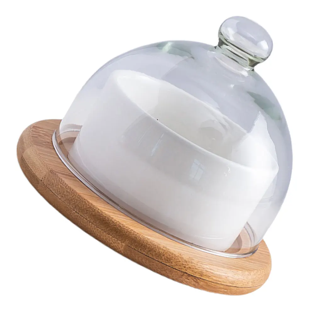 

Baking Ceramic Bowl Glass Lid Wood Tray Large Capacity Salad Cake Dessert Container Tableware Kitchen Bar Utensils Fruit Snack