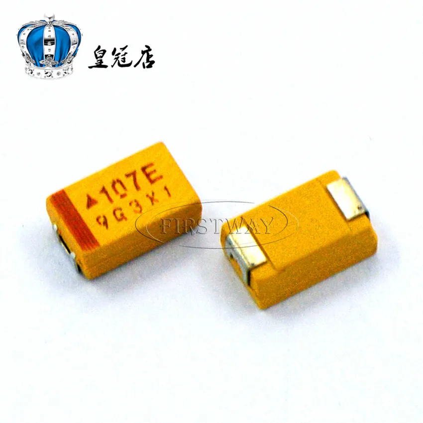 

100PCS/LOT SMD tantalum capacitors 107E 100UF 25V D 7343/2917 Yellow Polar tantalum capacitors
