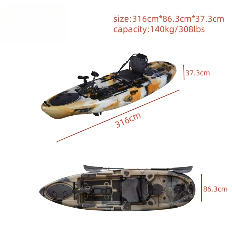 중국산 10피트(3.16미터) 낚시용 페달 카약 (1인용, 호수, 강, 바다에서 사용 가능, 문전 배송 가능)