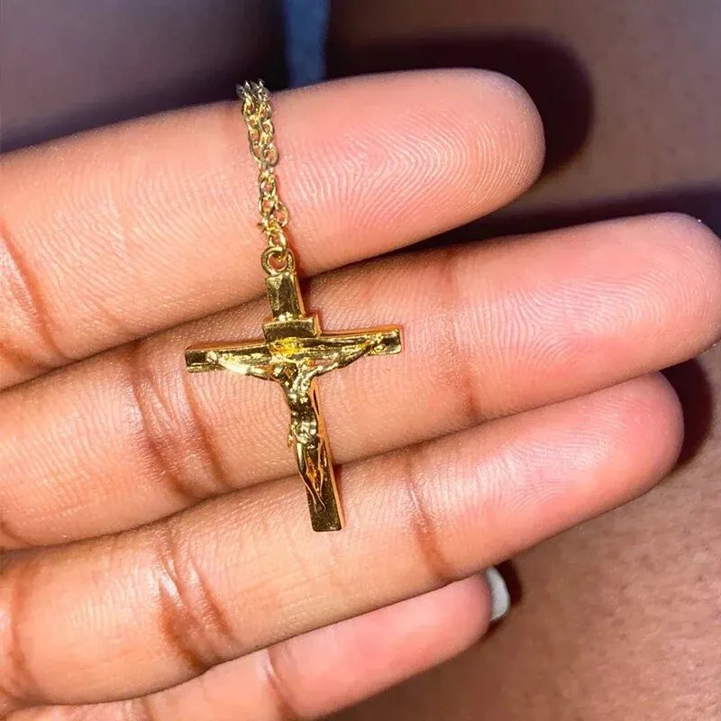 Trendy Cross Stainless Steel Pendant Necklaces For Women Men Gold Color Silver Color Metal Necklace Daily image 3