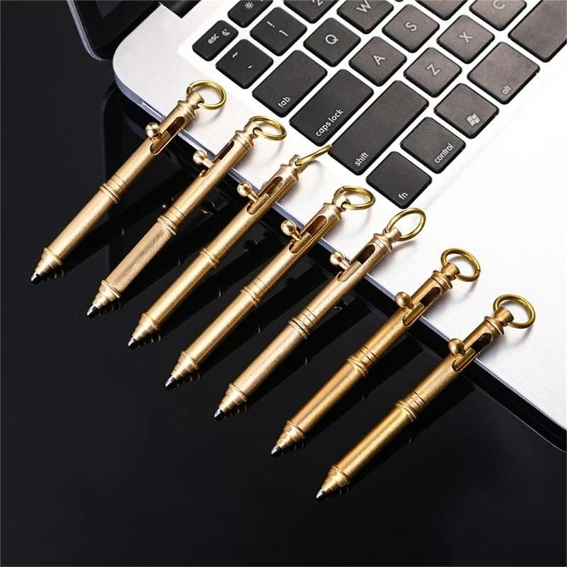 Brass Ballpoint Pen with Key Ring Metal Office Signing Pen Smooth to Write,Self-protection Metal Pens with Key Ring for Adult