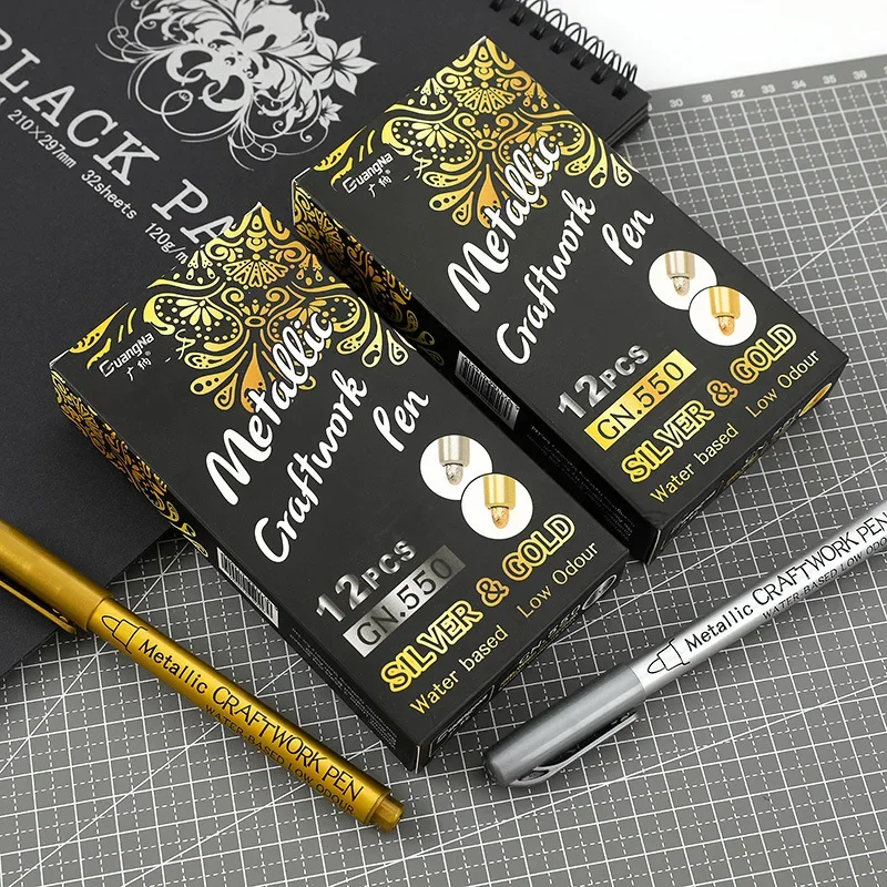 Imagem -05 - Escova Canetas Marcadoras Metálicas Ouro Prata Cor Marcador de Arte Permanente para Mangá Artesanato Scrapbooking Material de Papelaria Escolar 1pc