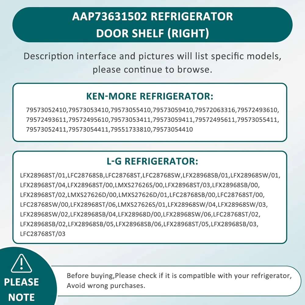 AAP73631502 Refrigerator Door Bin Refrigerator Shelf Compatible with L-G,Ken-more Elite LFX28968ST AP5673810 2652330 AAP72909218