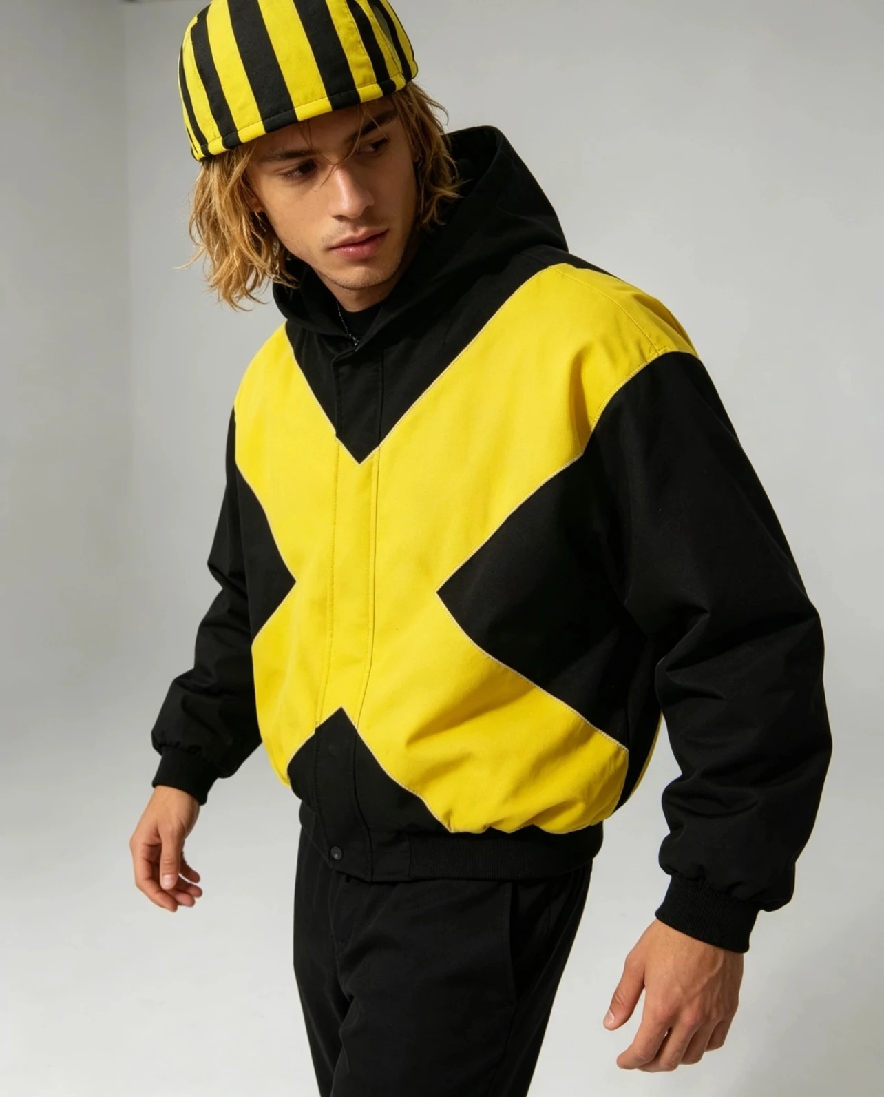 2026 American Fashion Harajuku Hip Hop Black Yellow X Letter Black Jacket High  Style Loose Stand Collar Zipper Cardigan Jacket