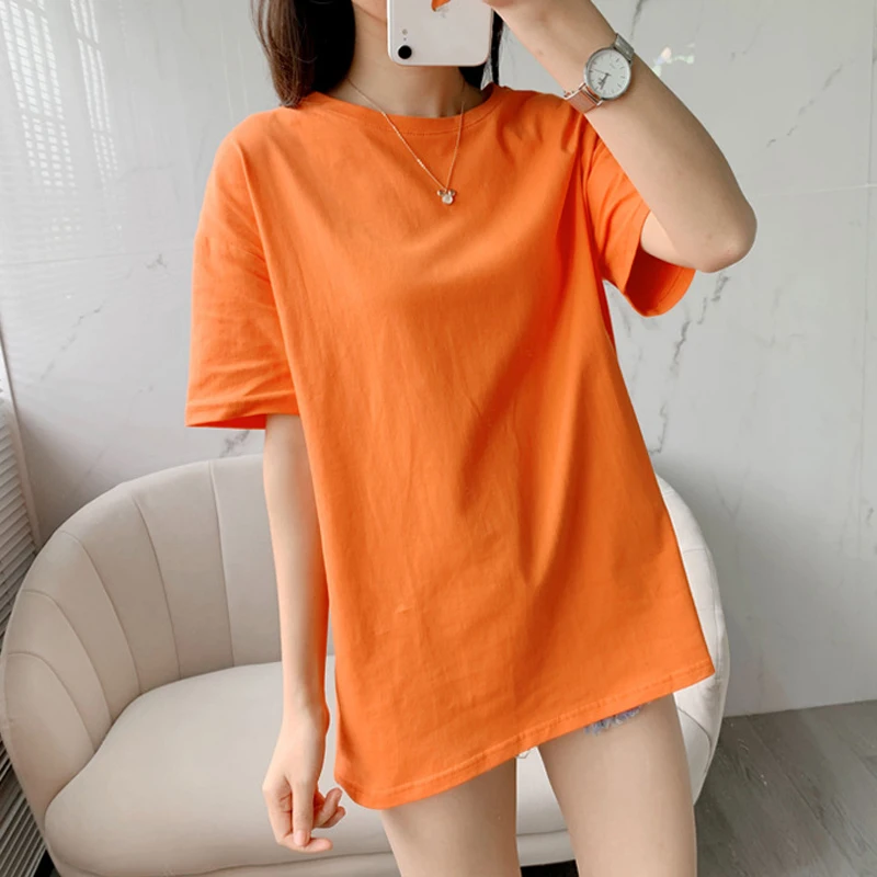 Fashion O-Neck Short Sleeve Cotton Women Tops Black Red  High Quality Loose Casual Tops womens tops