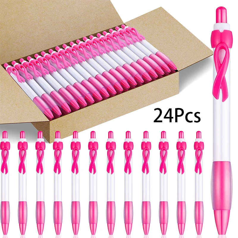 

24Pcs Women Girls Gift Plastic Breast Cancer Pen Pink Ribbon Plastic Pens
