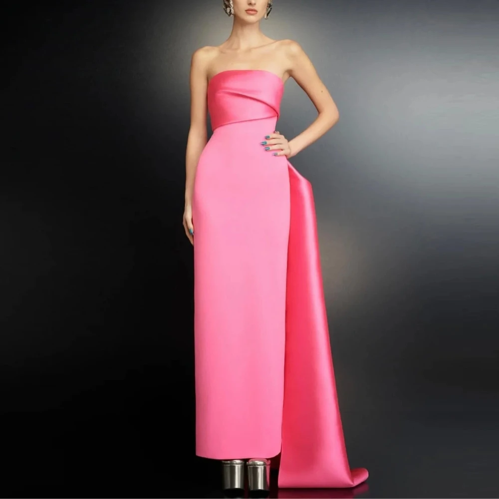 

Sharon Said Luxury Pink Strapless Mermaid Saudi Arabia Evening Dress with cape for 2025 Wedding Party Gowns SF123 Customized