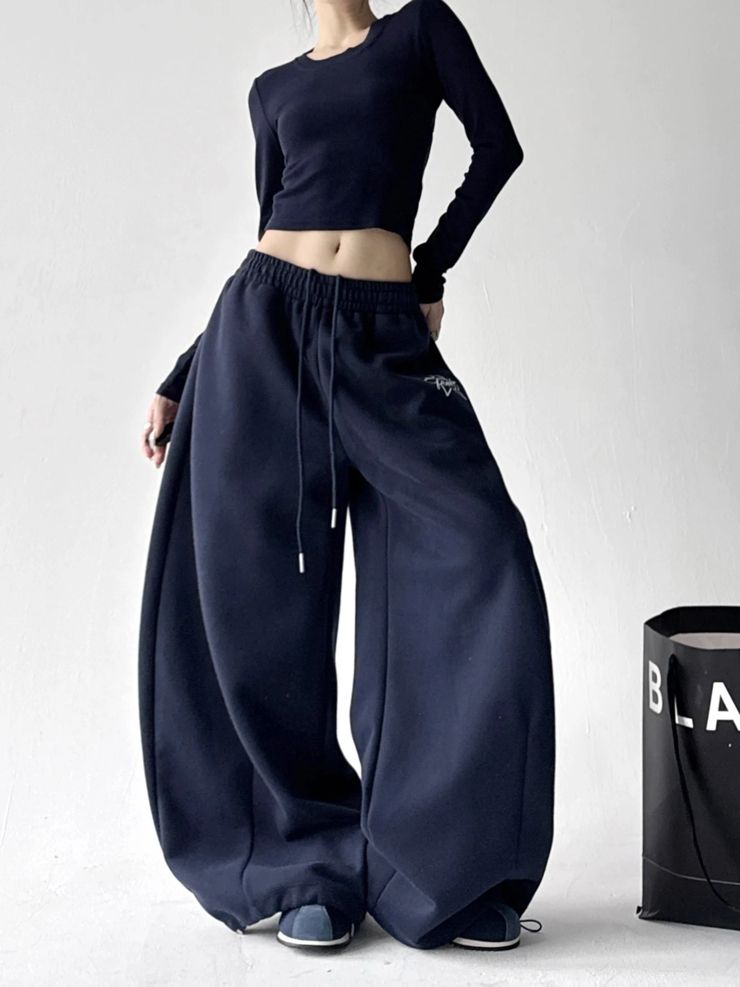 فضفاض كسول Sle واسعة الساق السراويل الرياضية المرأة k الأزرق بناطيل كاجوال Faionable كل مباراة شتاء وصول جديد #5