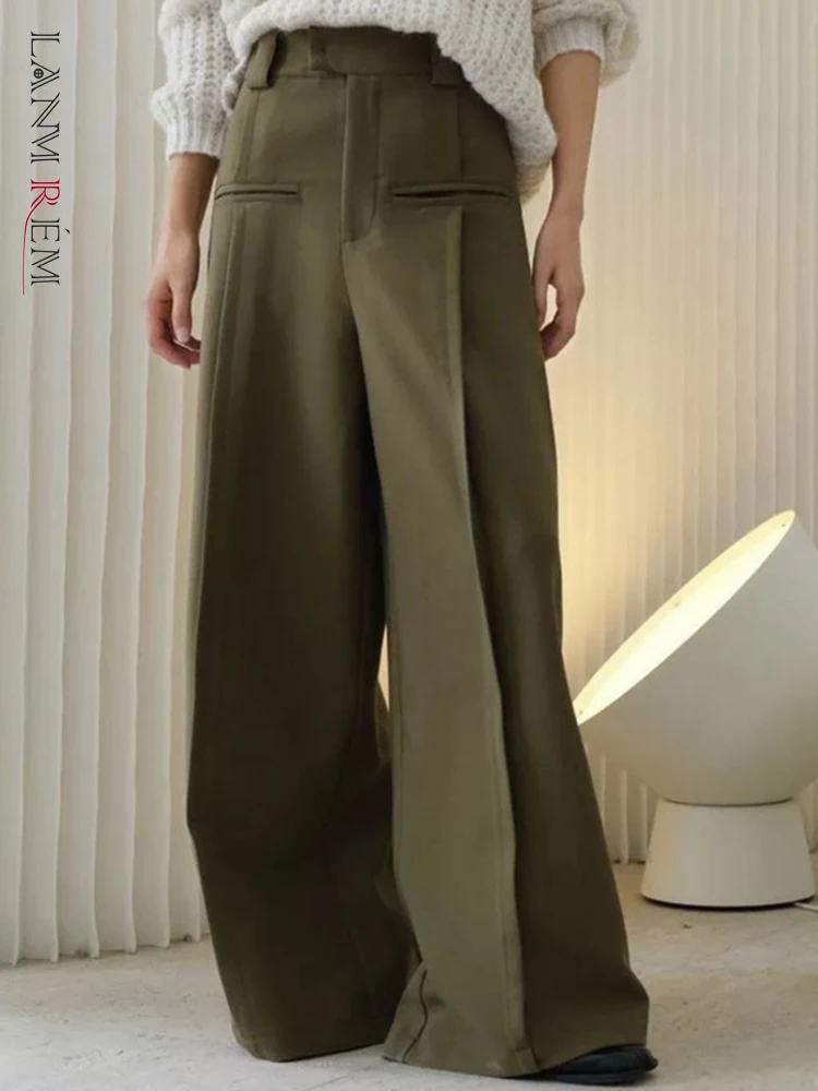 LANMREM 2024 Spring New Women Solid Color Button High Waist Long Trousers Ladies Casual Fashion Wide Leg Pants 2J378