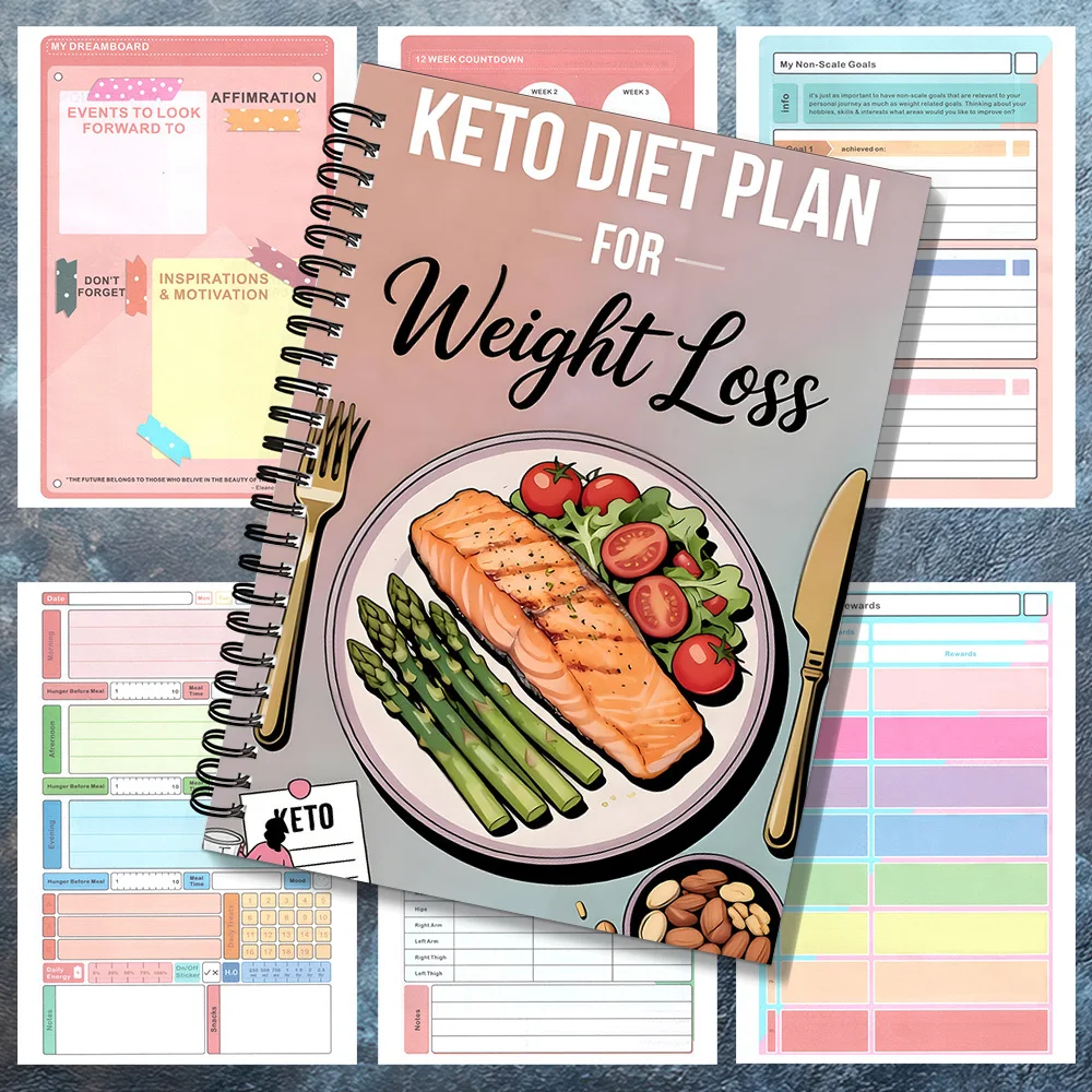 1PC Appetizing Keto Salmon Meal Pattern Spiral Notebooks, for organizing weight loss meal plans, recording daily keto diet intak