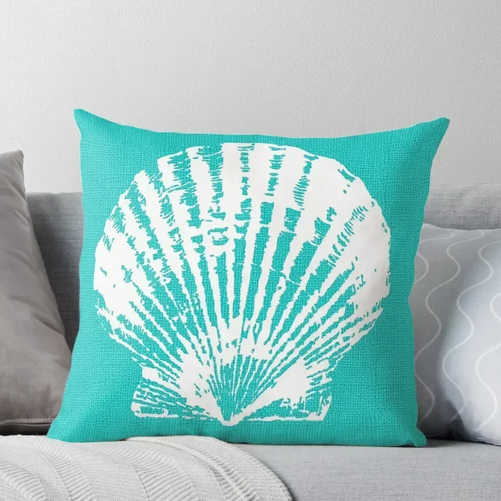 

Aqua Blue with White Clam Shell Throw Pillow Decorative pillowcase Pillow Cases Decorative pillow