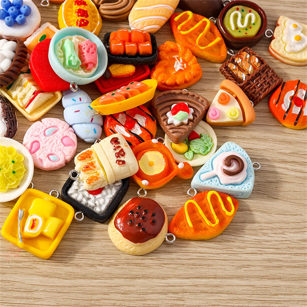 Tusember 15 Stück Niedliche Cartoon-Simulations-Lebensmittel-Dessert-Kuchen-Brot-Anhänger für Schmuckherstellung, Ohrringe, Halsketten, Armbänder, DIY-Zubehör – Detail 5