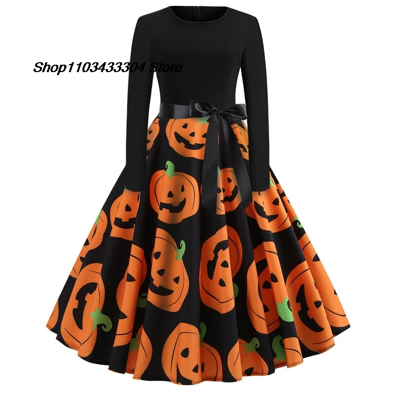 Halloween Cosplay Costume Props Fancy Pumpkin Womens Dress Long Sleeve Princess Dress Festival Dress Up Party Vintage Robe