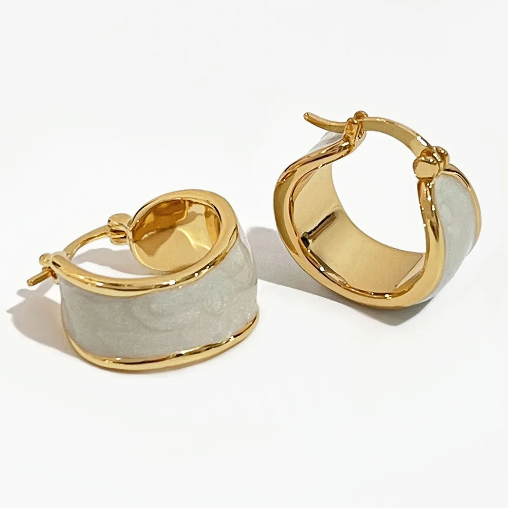 

Peri'sbox Purple Green White Enamel Brass Hoop Earrings for Women Colorful Modern Middle Earrings Hoops Pendientes Aretes