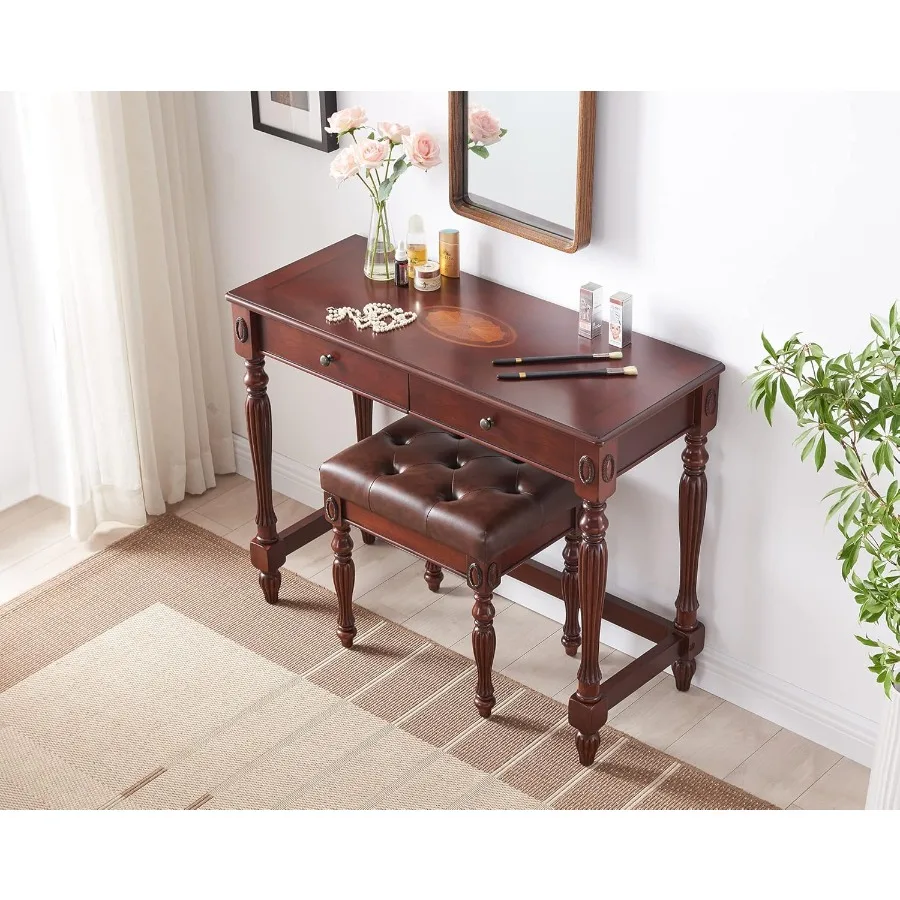 مكتب كتابة الكمبيوتر من الخشب الصلب مع درجين كبيرين 39.4 مكتب منزلي واسع محطة عمل أثاث طاولة دراسة ريفية صغيرة i #6