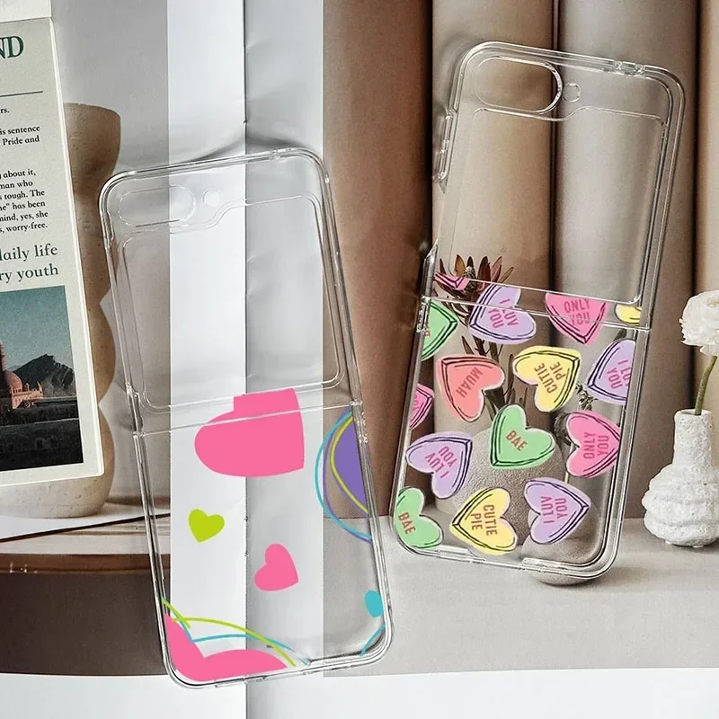 

Cute Colorful Love Heart Phone Case For Samsung Galaxy Z Flip 6 7 ZFlip 5 Shockproof Hard Cover for Samsung Z Flip4 ZFlip3 Shell