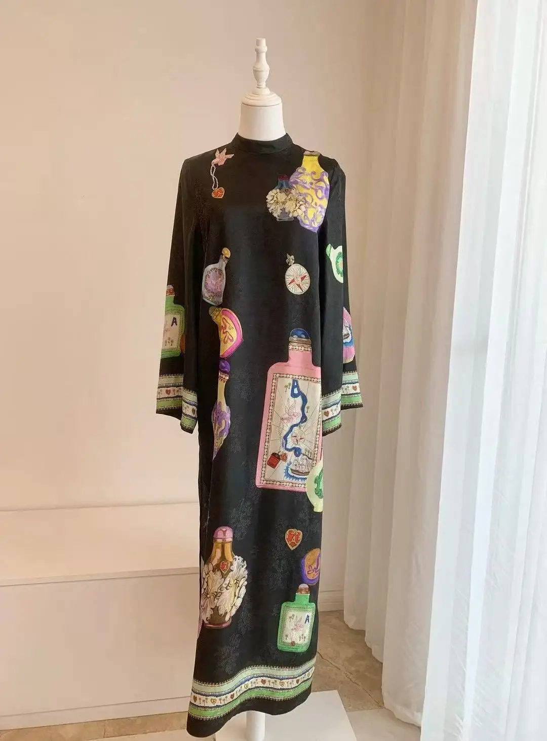 Vestido holgado estampado de manga larga para mujer, vestido largo cómodo a la moda para otoño, nuevo estilo 2025