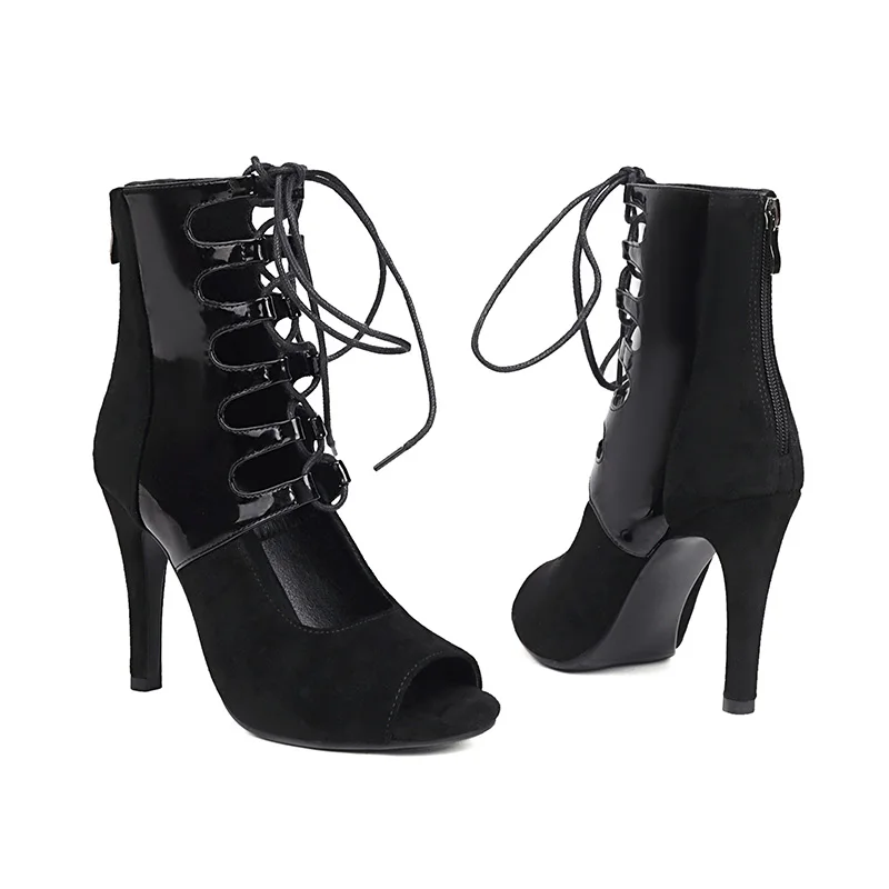 Sgesvier Cool Women\'s Short Boots Tango/Jazz Dance Boots Fish Mouth Outdoor Sexy Stilettos High Heels Dance Shoes Ballroom