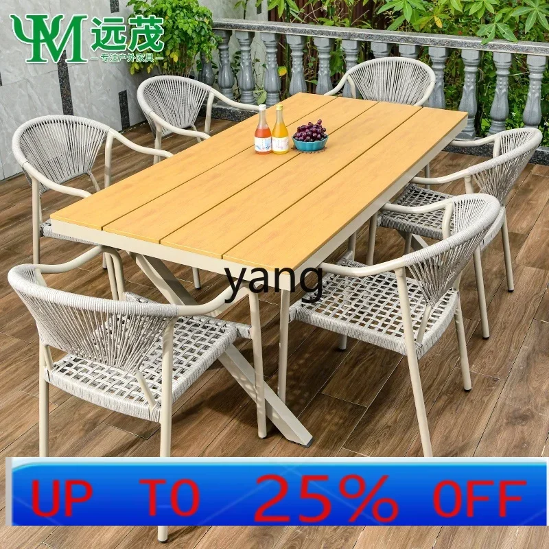 

LH outdoor woven rattan chair outdoor table and chair courtyard garden plastic wood table leisure table and chair