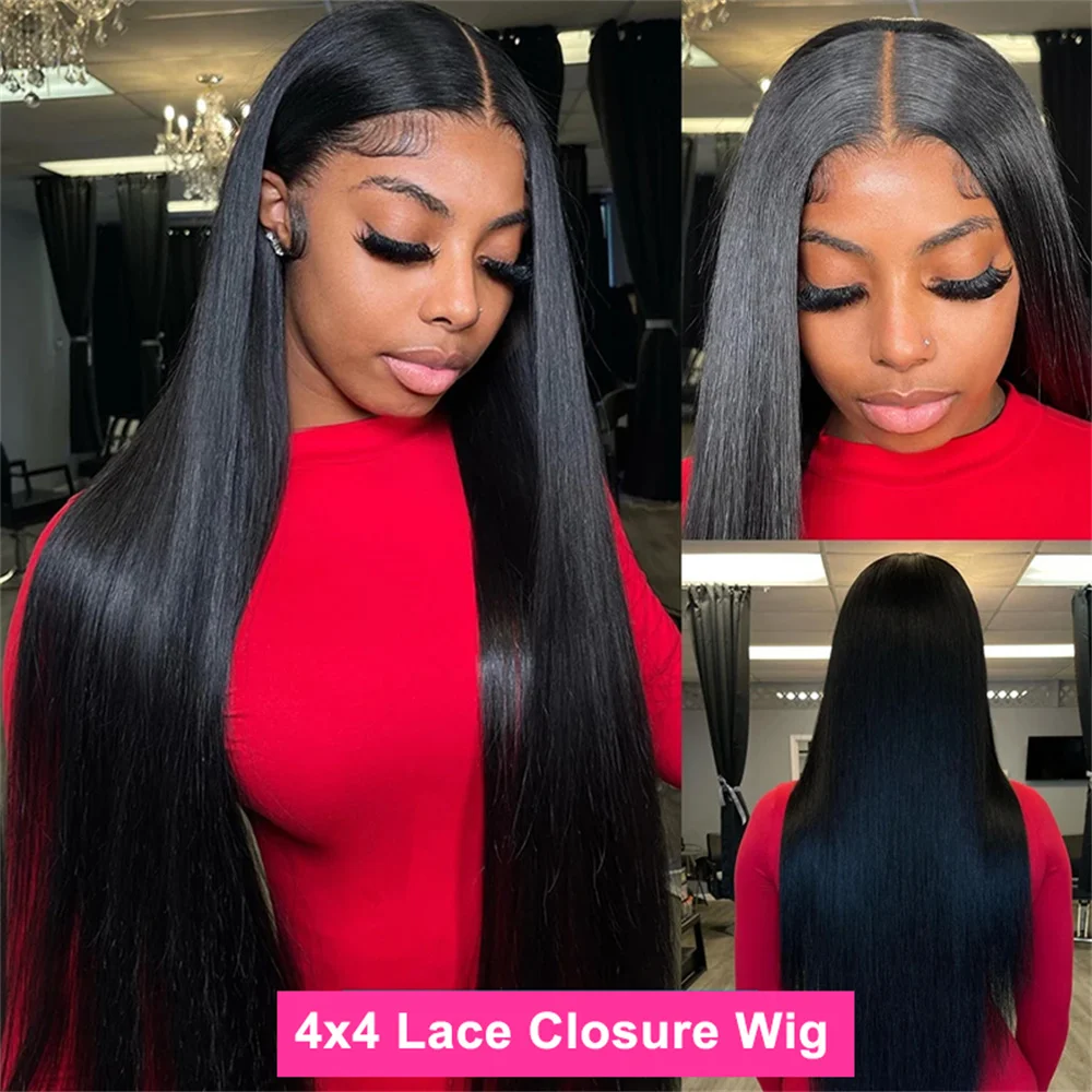 Human Hair Lace Wigs Remy Brazilian Transparent Straight Hair 4x4 Lace Closure Wig 180% Density Cranberry 4x4 Lace Front Wig