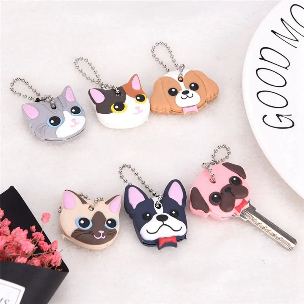 Lovely PVC Key Protective Case Cartoon Dog Key Dust Cover Animals Shape Key Pendant Coat Keys