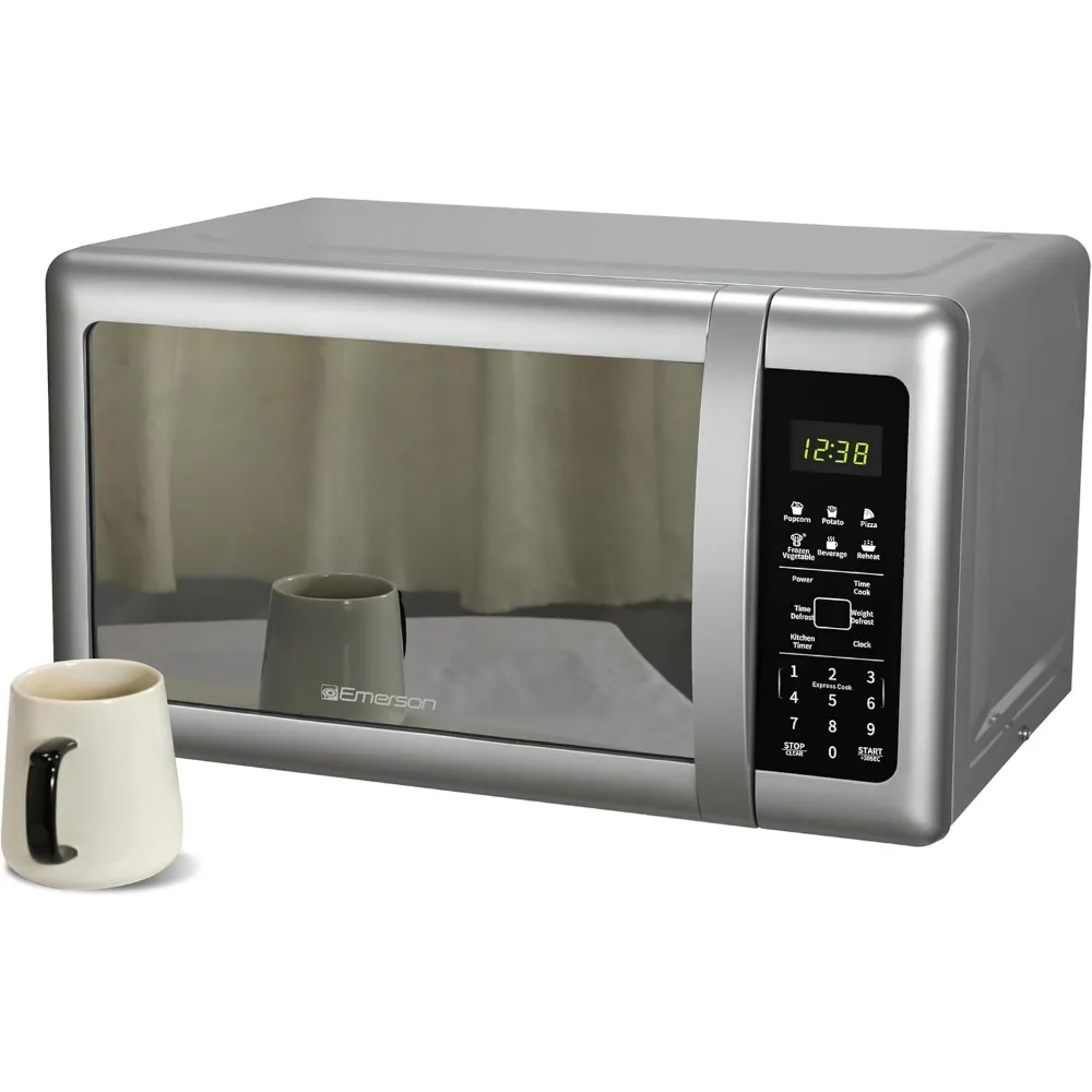 세련된 거울 마감 도어를 갖춘 소형 조리대 전자레인지 10가지 전력 레벨, 6가지 자동 메뉴, 유리 턴테이블 및 어린이 안전 장치