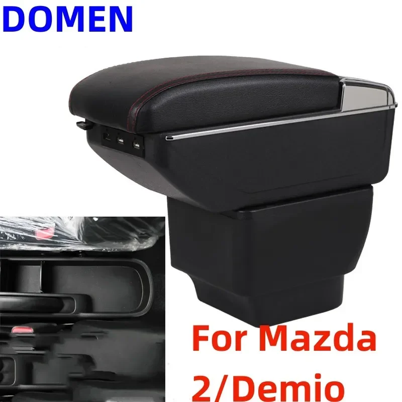 For Mazda 2/Demio armrest box Special vehicle central armrest box modification accessories storage box Dual Layer USB Charging