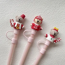 1PCS Cartoon Red Christmas Bear Silicone Straw Covers For 7-8mm Sippy Dust Plug 30oz Tumbler Decoration Cup Accessories Reusable