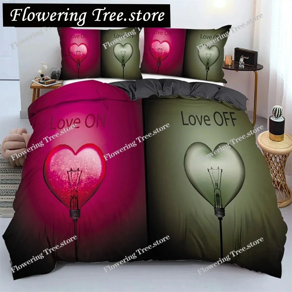 3D Love Heart Duvet Cover Microfiber Luxury Romantic Theme Bedding Set King Queen For Couple Valentine's Day Bedroom Decor
