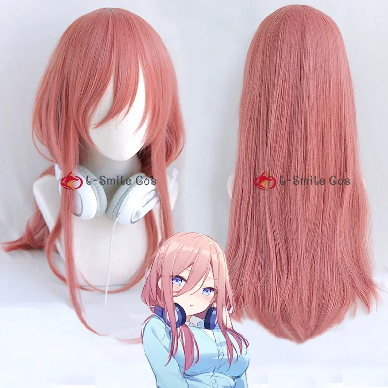 New Cartoon COS Nakano Miku 60cm Long Cosplay Smoke Pink Wig Heat Resistant Hair Wigs Wig cap