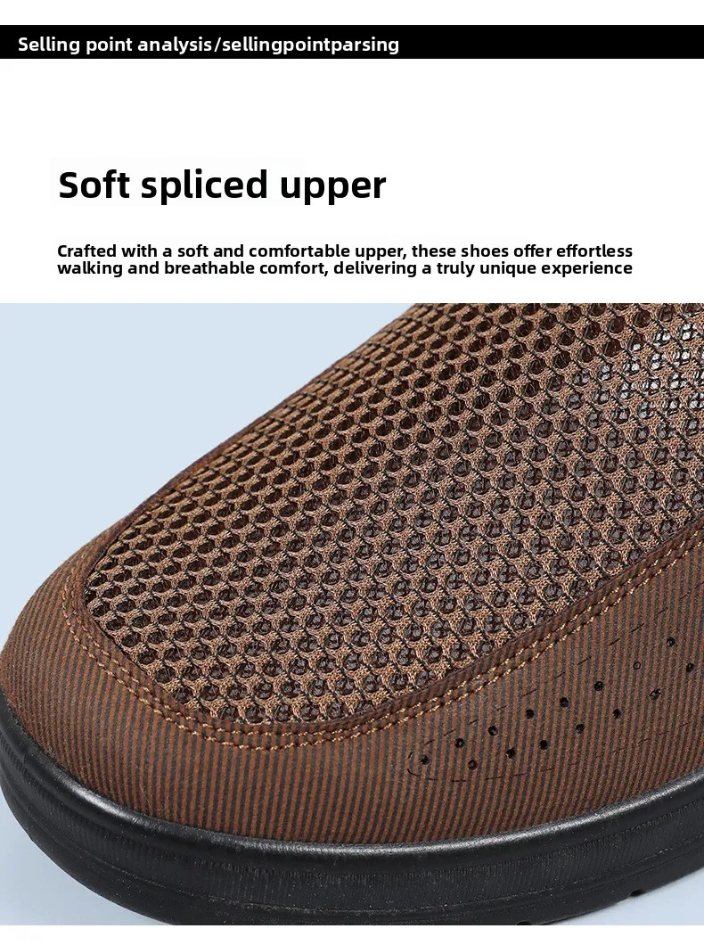 Herren Sommer-Hohlnetz-Slipper, Leichte Mehrschichtige Rutschfeste Sohle, Alltags-Gehschuhe für Senioren, Casual Flats – Detail 5