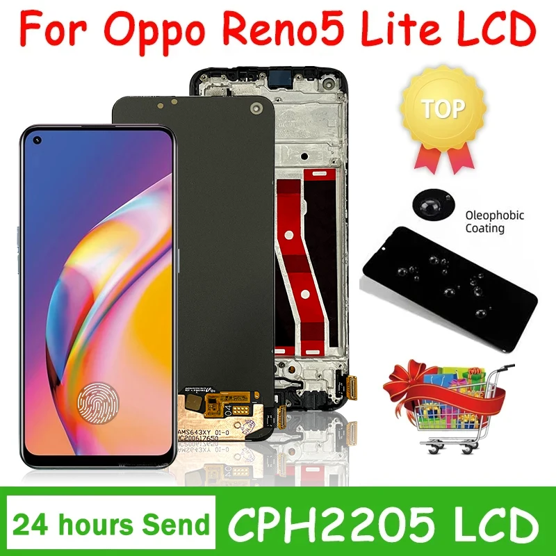 100% Tested For OPPO Reno5 Lite CPH2205 LCD Screen + Touch Digitizer Assembly For OPPO Reno 5 Lite 5Lite Display