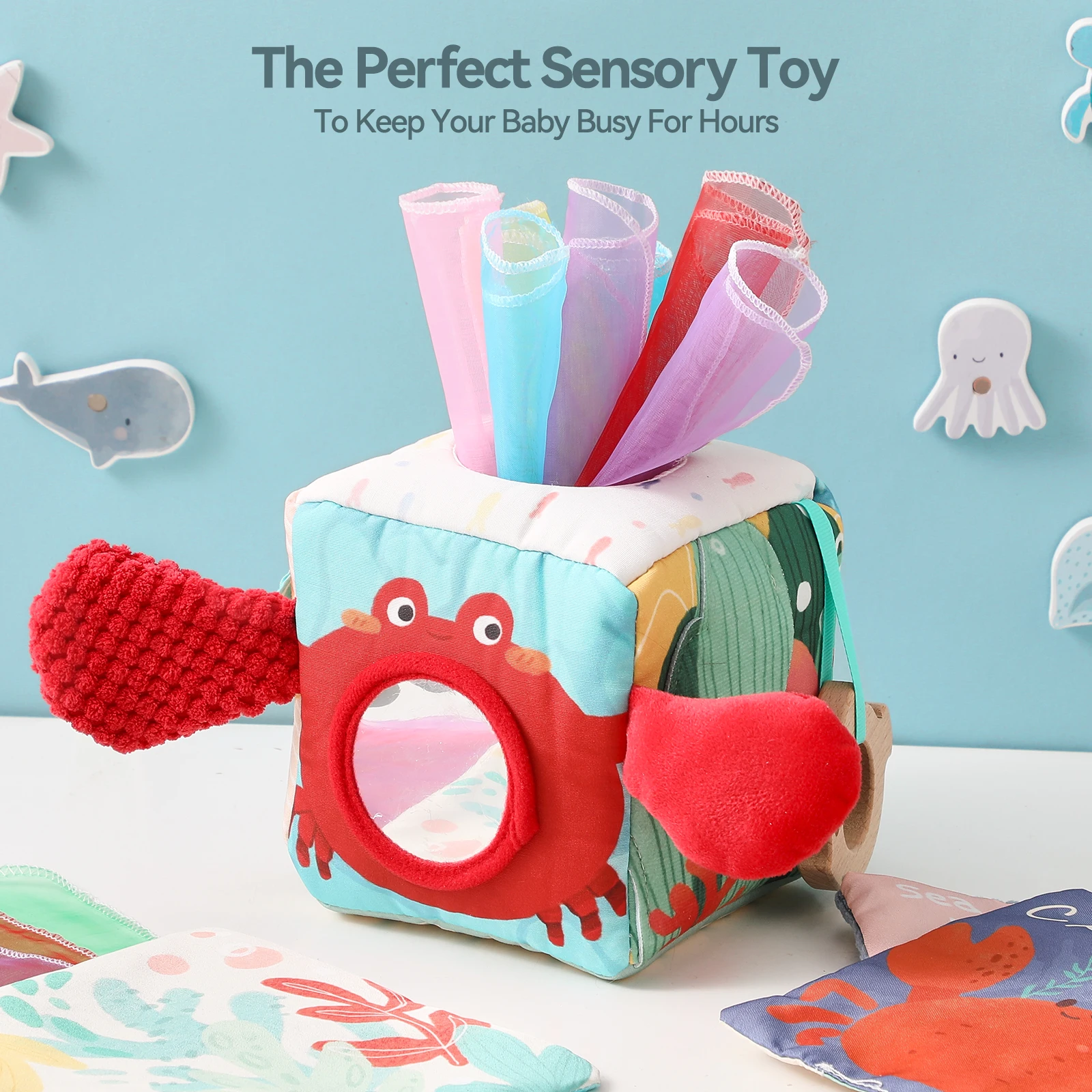 Baby Montessori Toys cotton Magic Tissue Box Finger Exercising Busy Board Game Educational Toy Soft Rattle Game Ocean Cloth Book