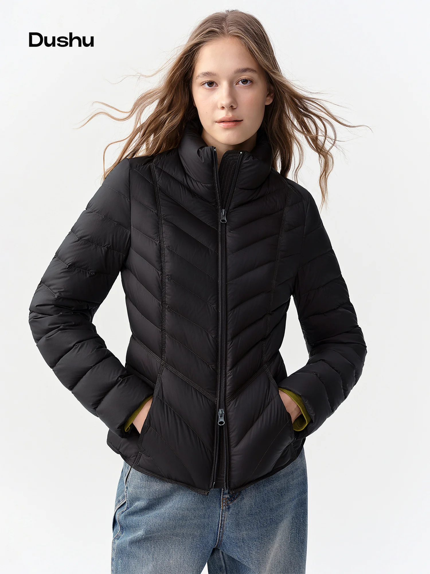 DUSHU 2026 Winter Women's Chic Stand Collar Quilted Down Jacket with Waist-Defining Fit - Flattering Versatile for Daily Wear