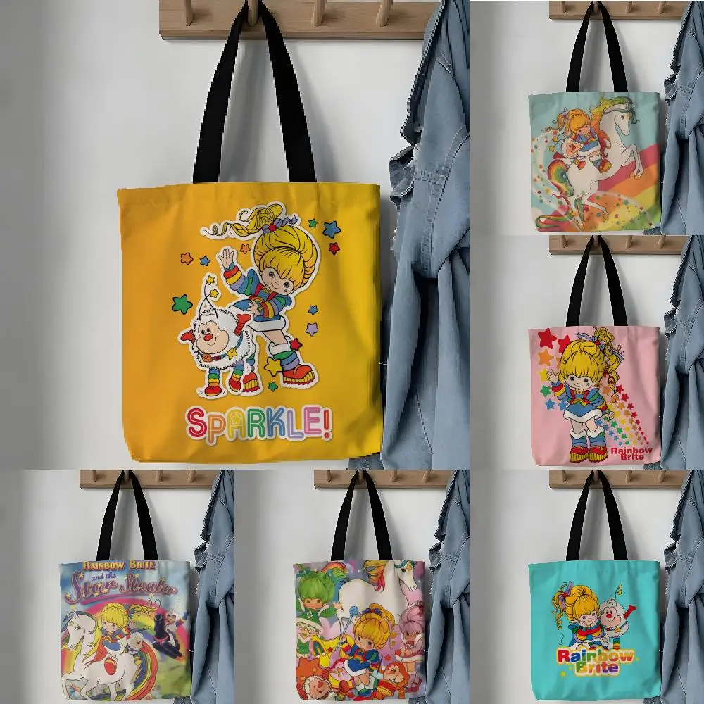 Storage Bags Aesthetic Canvas School Shoulder Bag Lightweight Grocery Shopping Bag Cartoon Anime Cute R-Rainbow Brite