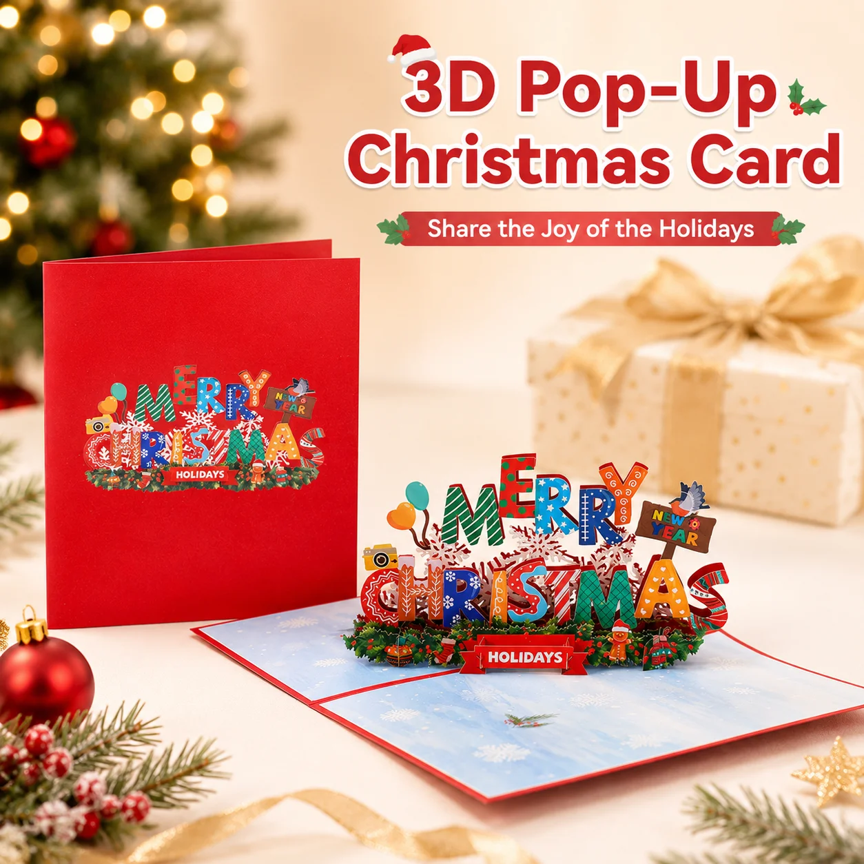 3D Pop Up Christmas Card New Year Holiday Greeting Card, Premium Card Stock Pop Up Paper Art, Memorable Keepsake for Xmas Party