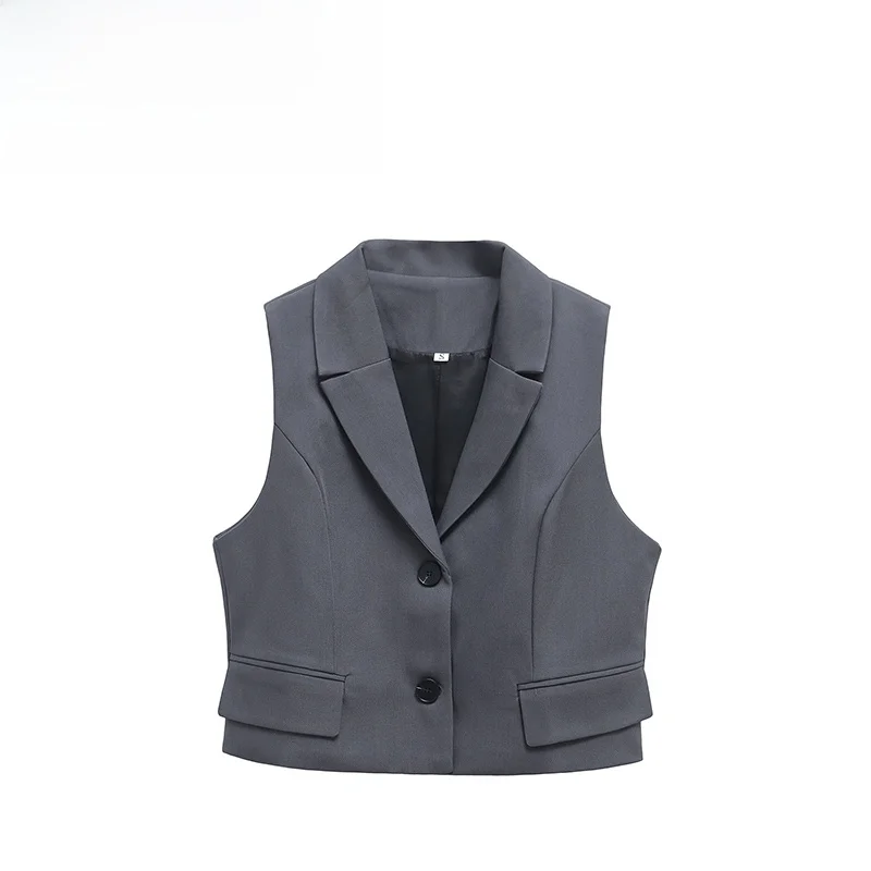 سترة نسائية عصرية جديدة بدون أكمام من JNLEAOG لفصل الخريف، تصميم أنيق بياقة قابلة للطي، مصنوعة من ألياف البوليستر