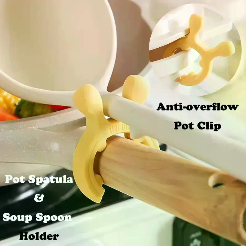 Multifunctional Deer Ear Spatula Holder Anti Scalding Overflow Pot Clip Silicone Spoon Rest Cooking Utensils Clip Kitchen Gadget