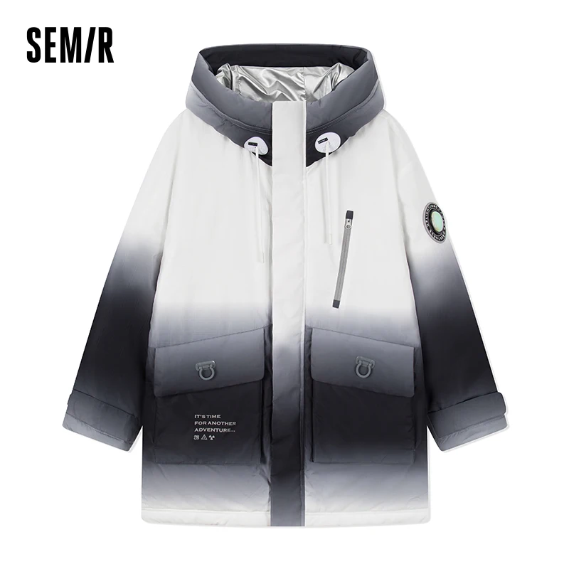 Semir Down Jacket Men Winter Loose Fashion Gradient Thick Technology Sense Trendy Cool Hooded Mid-Length Coat