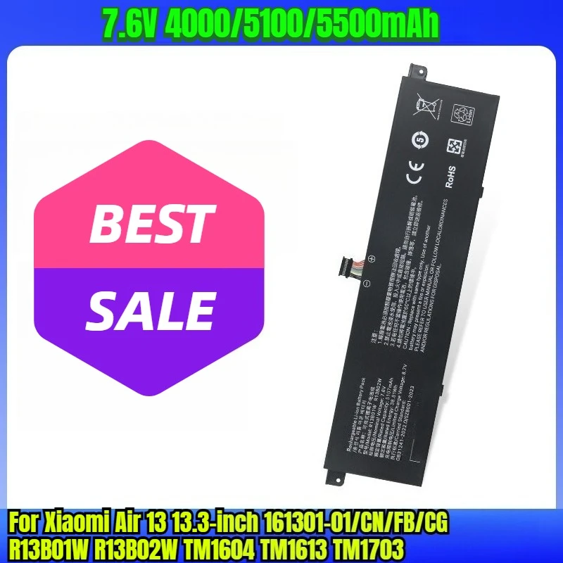 

7.6V 4000/5100/5500mAh Laptop Battery for Xiaomi Air 13 13.3-inch 161301-01/CN/FB/CG R13B01W R13B02W TM1604 TM1613 TM1703