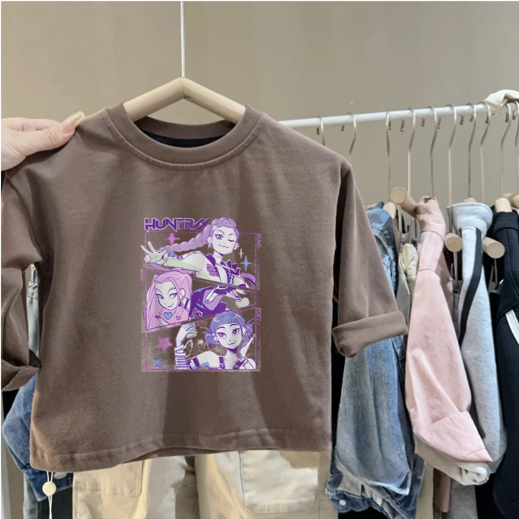 

Футболки с круглым вырезом и мультяшным принтом «охотница» для малышей, крутые футболки с длинными рукавами для маленьких мальчиков и девочек, повседневная одежда, детские футболки с длинными рукавами