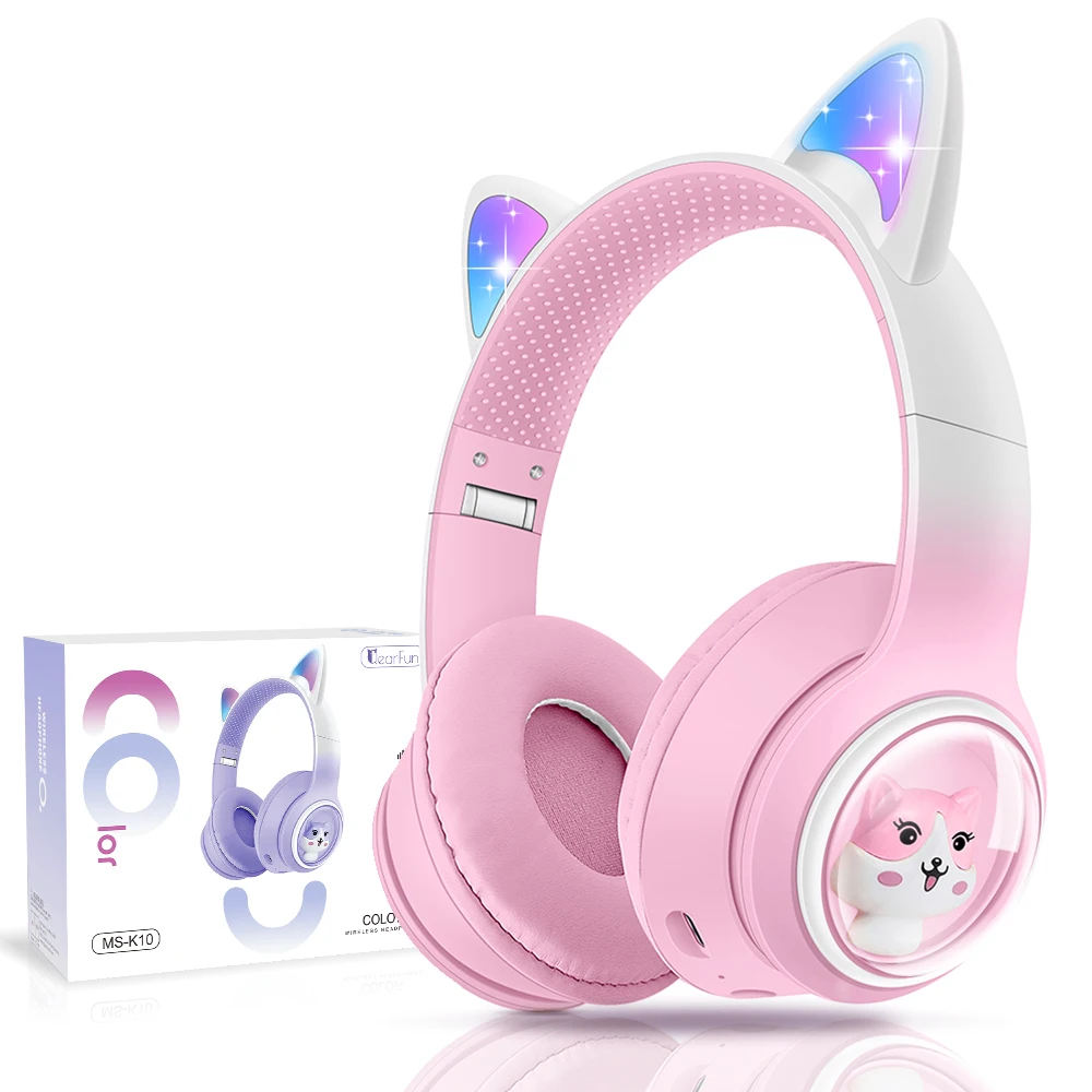 

Wireless Bluetooth Headset Cat Ears, Cute Girl Boy Children Gift Rgb Luminous Headset Pc Mobile Gaming Headset