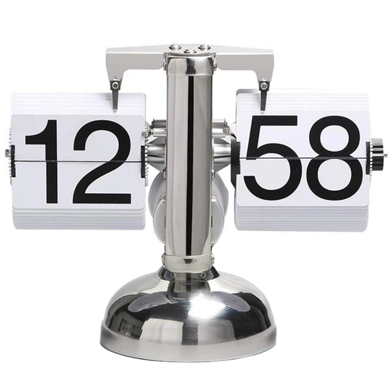 Small Scale Desk Clock Retro Flip Clock Living Room Walnut Clock Home Decor Stainless Steel